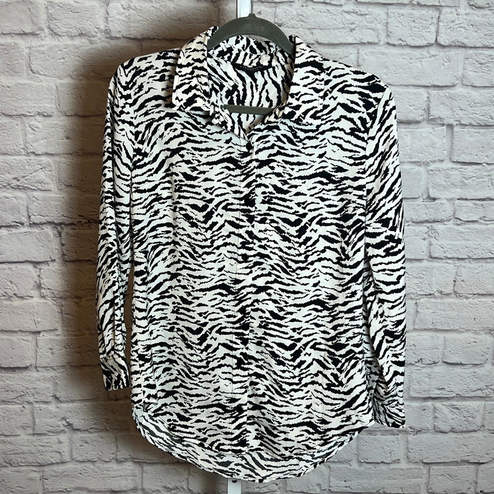 Liverpool Women's XS Black White Zebra Print Button Shirt Chiccore